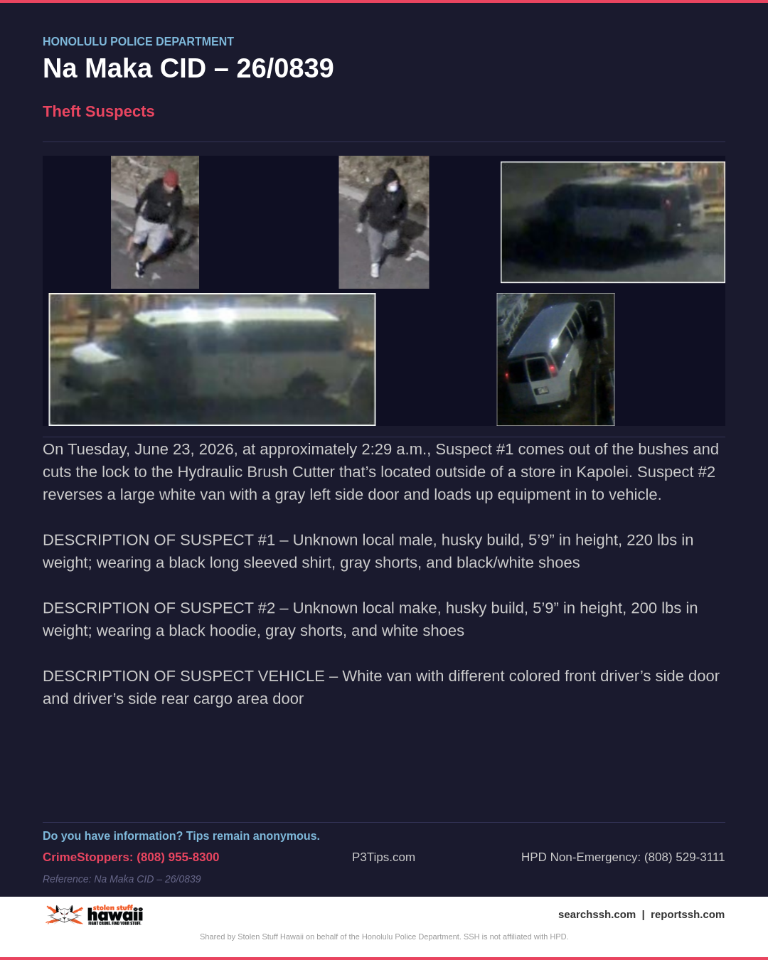 HPD OFFICIAL - Honolulu | Stolen Stuff Hawaii
