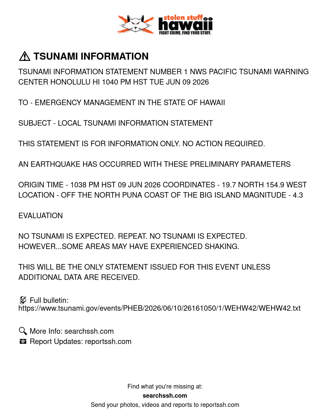 TSUNAMI INFORMATION - Hawaii | Stolen Stuff Hawaii