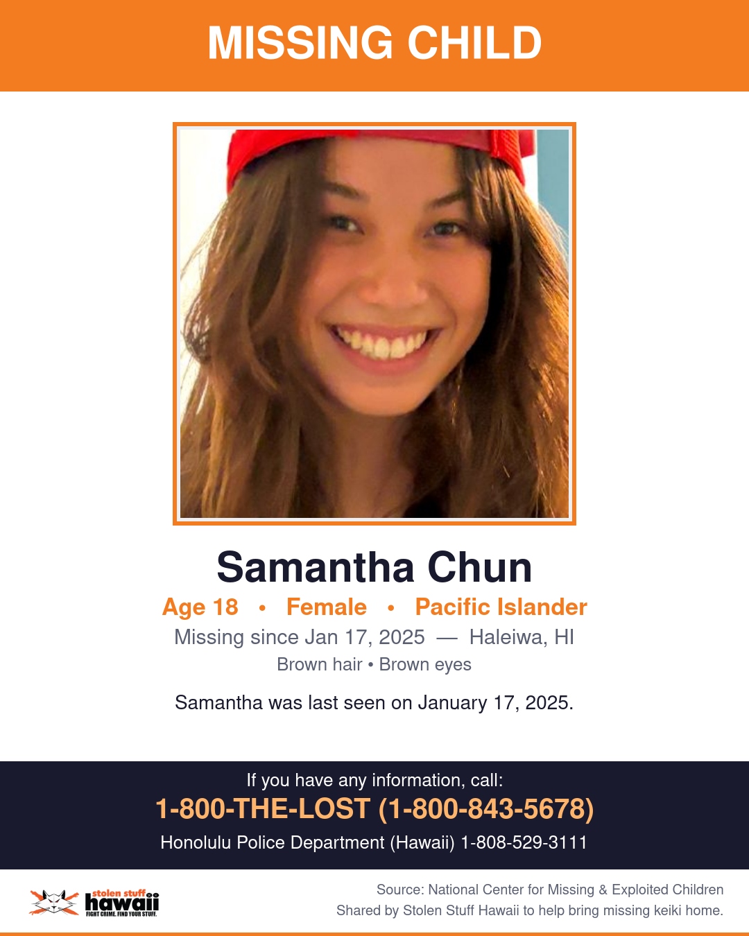 MISSING CHILD - Haleiwa, HI | Stolen Stuff Hawaii