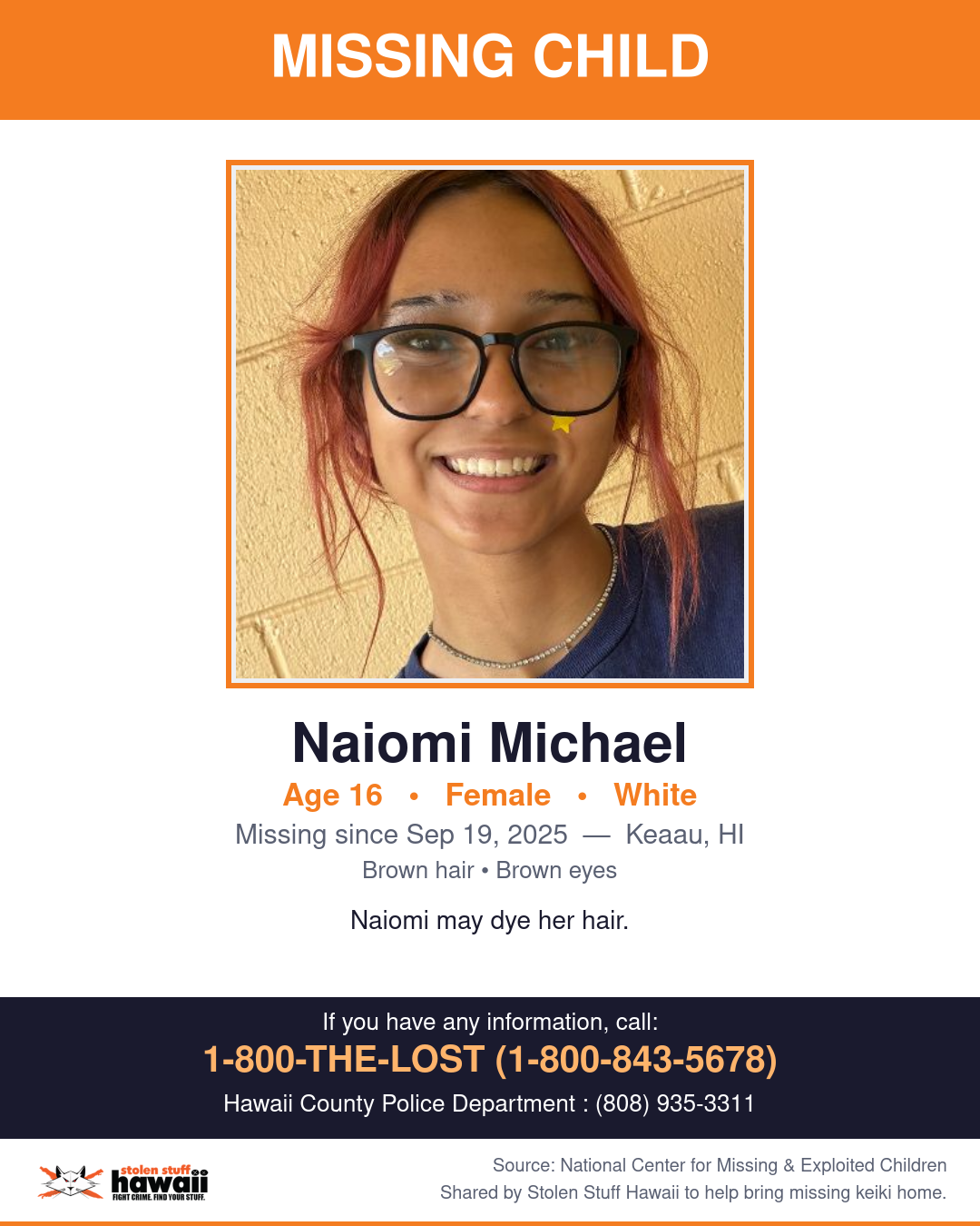MISSING CHILD - Keaau, HI | Stolen Stuff Hawaii