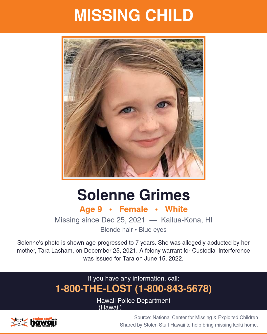 MISSING CHILD - Kailua-Kona, HI | Stolen Stuff Hawaii