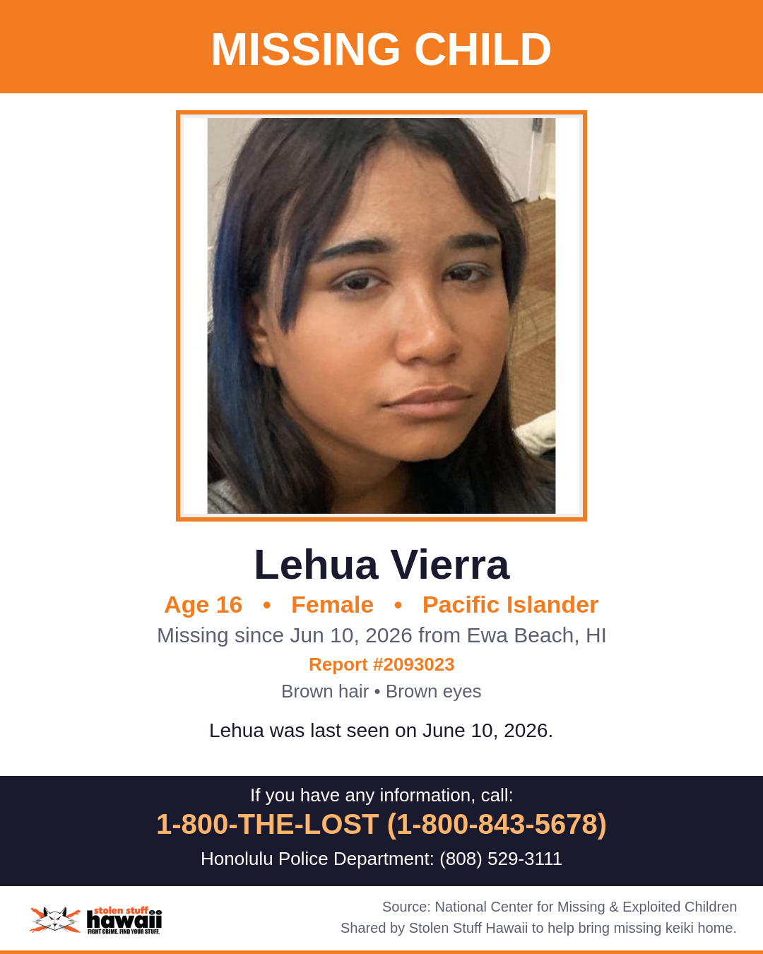 MISSING CHILD - Ewa Beach, HI | Stolen Stuff Hawaii